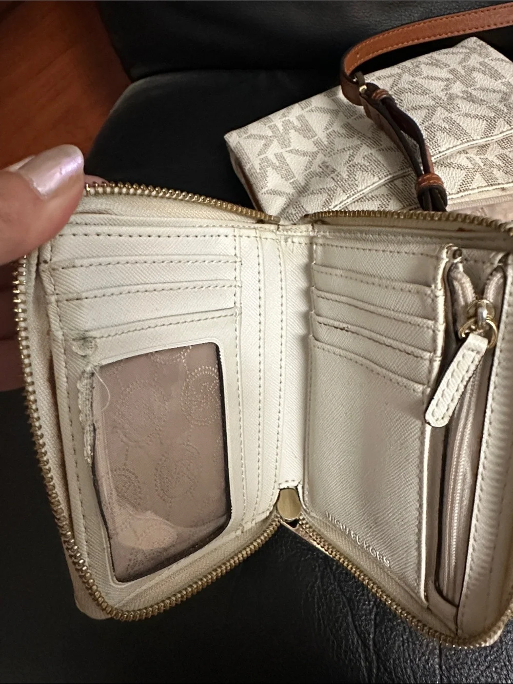 Michael Kors Cream Logo Crossbody Bag with Tan Strap & Matching Wallet